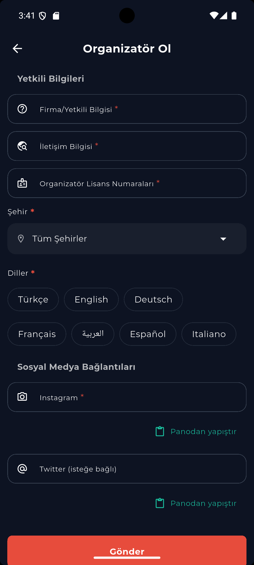 Organizatör Başvuru Formu