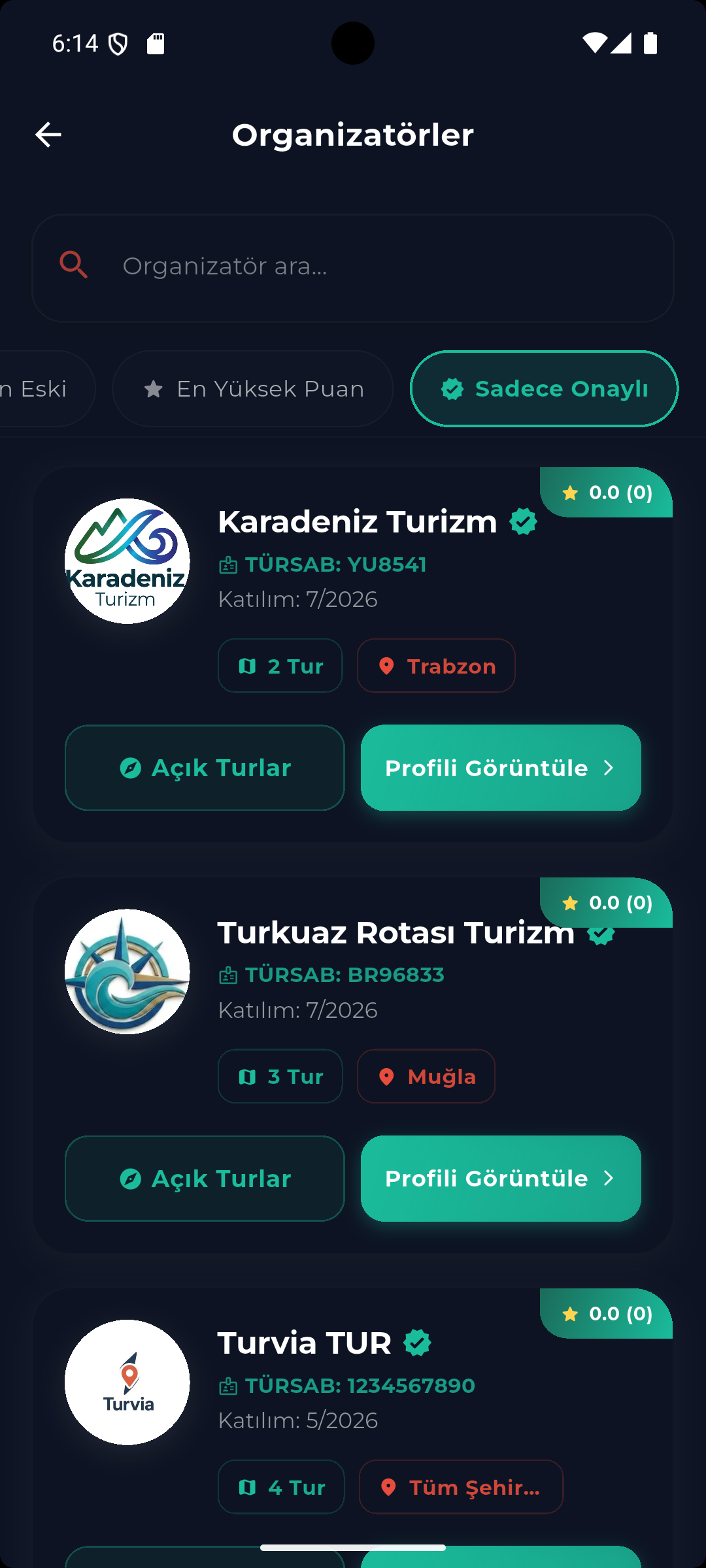 Organizatörler Sayfası
